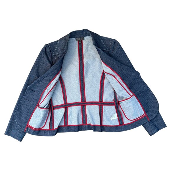 Retro Fitted Striped Denim White Stitch Women's Blazer Jacket (8P) - Picture 7 of 7